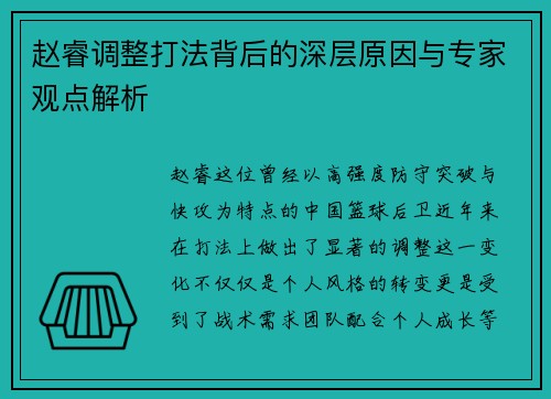 赵睿调整打法背后的深层原因与专家观点解析 赵睿调整打法背后的深层原因与专家观点解析
